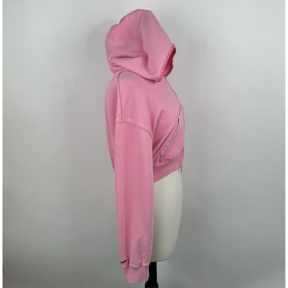 NWT GAP MadHappy Full Zip Crop Hoodie Sweatshirt MEDIUM Pink Embroidered Logo - Picture 14 of 16